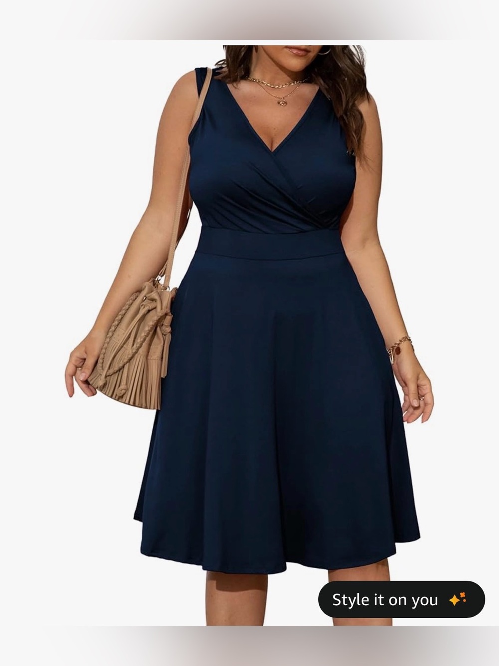 POSESHE Sleeveless Wrap V-Neck Dress with Pockets, Navy Blue, 3XL